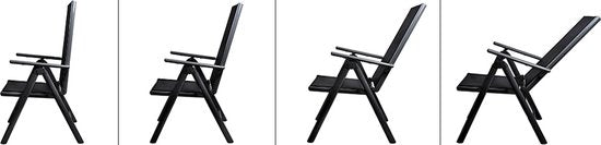 Casaria Aluminium Tuinstoelen - 3 stuks - Inklapbaar - Antraciet - Zwart