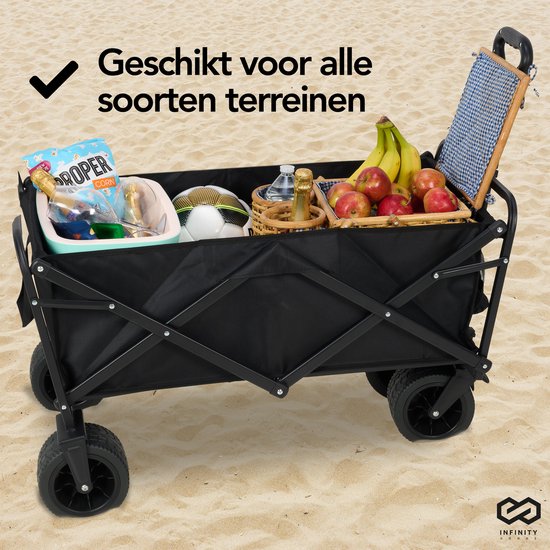 Infinity Goods Bolderkar XL - Opvouwbaar - 180KG Draagkracht - Draaibare Wielen - 95 x 57 x 96 CM - Verstelbaar - Zwart