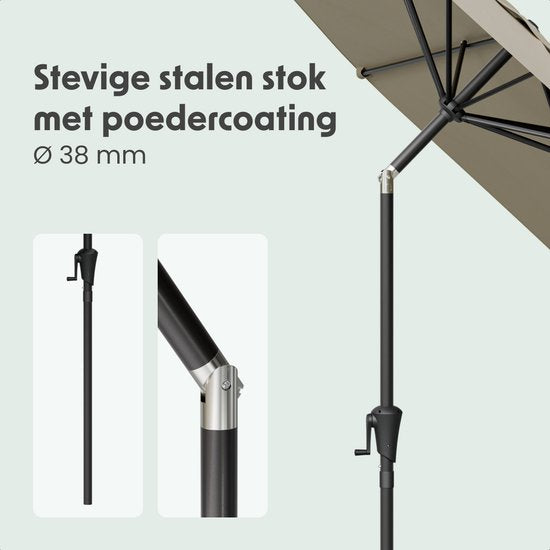 LifeGoods Parasol - Tuin - Ø300 cm - 30° Kantelbaar - Waterdicht - UPF50+ - Taupe