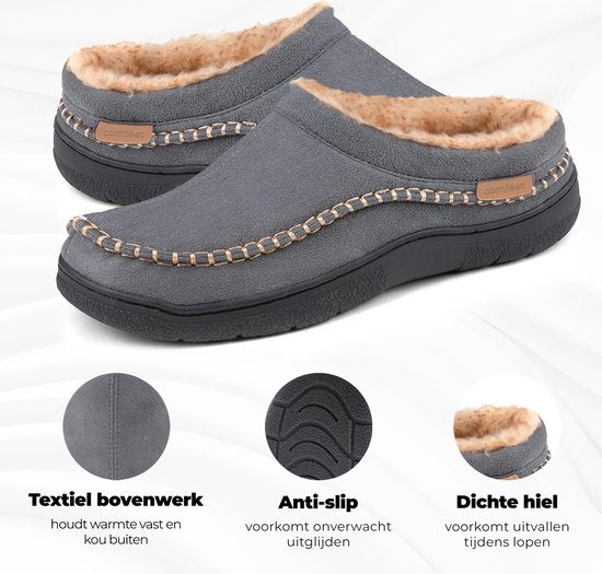 Pantoffels Heren - Sloffen - Mocassins - Grijs - Anti-slip - Maat 42/43 - Comfeet
