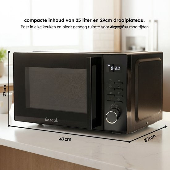 Combi Magnetron – 25L – Combimagnetron Vrijstaand – Grill en Hetelucht Functie – 10 kookprogramma's – Digitale Timer en Kinderslot – 900W – Zwart – Saaf