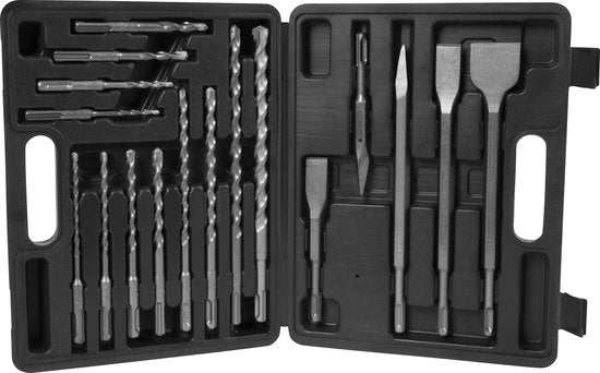 VONROC Boor- en beitelset SDS-Plus – 17-delig – Universeel – Koffer incl. boren, punt- en platbeitels