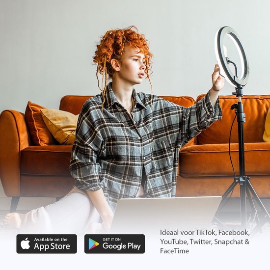 Magnify® 10" Ringlamp met Statief - 186cm Hoog - 2 Telefoonhouders - Bluetooth Shutter - TikTok - 99+ Kleuren - Inclusief Mini Statief