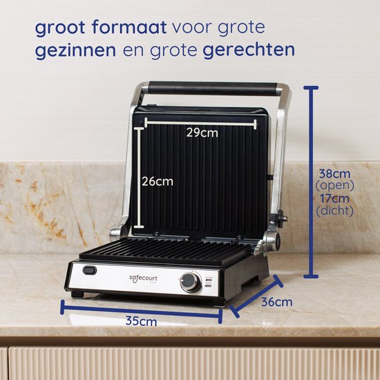 Safecourt Kitchen Tosti apparaat – Paninigrill en Tosti ijzer – Uitneembare PFAS-vrije platen & vaatwasserbestendig – Groot grilloppervlak – snel warm (2000W) – Contactgrill