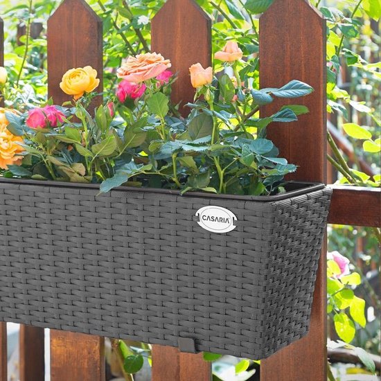 Casaria Polyrattan Bloembak – 2 Stuks Incl. Ophangbeugels – Zwart