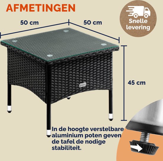 CASARIA Polyrattan Bijzettafel Buiten - 50x50x45cm - Zwart