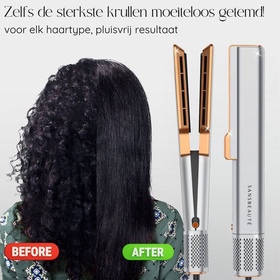 Sansbeauté Stijltang – 2-in-1 Wet-to-Dry, Haardroger & Stijltang, 3 Temperatuurinstellingen – 34,2 x 4,6 cm – Grijs