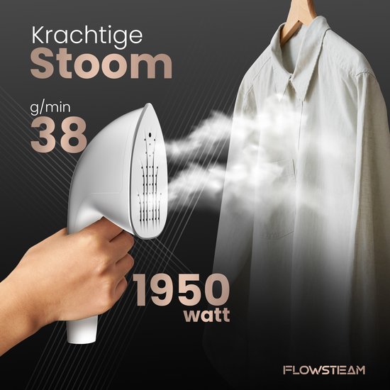 FLOWSTEAM® PRO Kledingstomer - Handstomer - Stoomreiniger - Stoomapparaat Kleding - 150 Minuten Stomen - 2.5M Snoer - Wit
