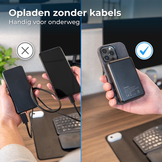 Nuvance Powerbank 10000 mAh - Geschikt voor MagSafe - 15W Snellader - Draadloze Powerbank - Usb-A 22.5W & Usb-C 20W - Zwart