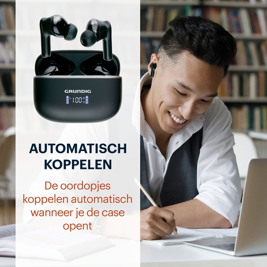 Grundig Draadloze Oordopjes - Bluetooth Earbuds - Noise Cancelling ANC+ENC - Oortjes Draadloos - Oplaadcase met LED-Display - BT 5.3 - Batterijduur 25 Uur