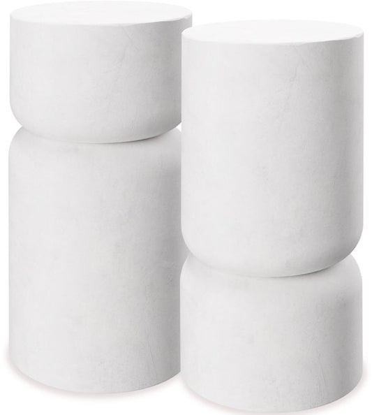 tectake® Bijzettafel Amine - Ø 28 x 54,5 cm - Set van 2 Bijzettafels - Koffietafel in Robuust Magnesiumoxide in Steenlook - Tafeltje voor Woonkamer, Slaapkamer of Kantoor - Draagkracht 15kg per Tafel - Inclusief Vloerbeschermers