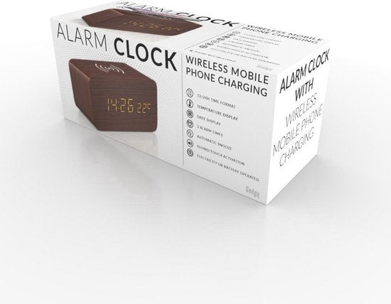 Gadgy Digitale Wekker met Draadloze Oplader - Houten Wekker met Eco Stand - Alarmklok met Temperatuur Datum en Tijd - Cadeau voor Vrouw en Man