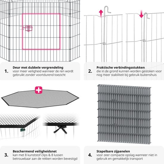 tectake - Dierenhokje met veiligheidsnet - Buitenverblijf - Opvouwbaar en uitbreidbaar - Staal - 145 x 73 cm