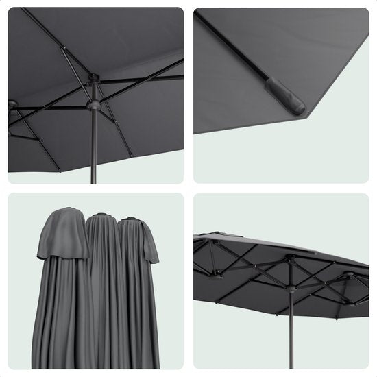 LifeGoods Dubbele Parasol - Tuin - 220x400cm - tot 8 Personen - Waterdicht - UPF50+ - Donkergrijs