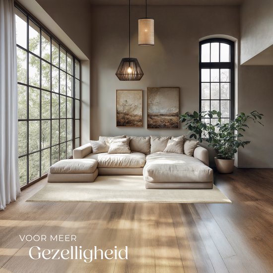 tectake® Kortpolig Vloerkleed -140 x 200 cm - Beige - Tapijt voor Woonkamer, Slaapkamer, Eetkamer - Onderhoudsvriendelijk en Wasbaar - Antislip Ondertapijt - Allergievriendelijk - Diverse maten en kleuren