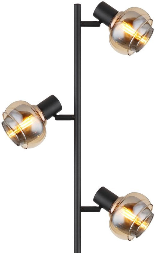 Vloerlamp TOKKI Glas 154.0cm Matt zwart | smoked E14 3-Lichts