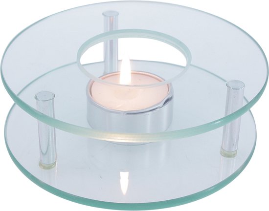 Theepot rechaud/warmhoudplaat - glas - theelichtje - D12 x H4 cm