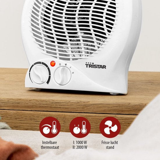 Elektrische Kachel Tristar KA‑5039 – 2 Warmtestanden – Compacte Ventilatorkachel – Campingkachel – Verwarmingsbereik tot 25 m² – 2000W – Wit