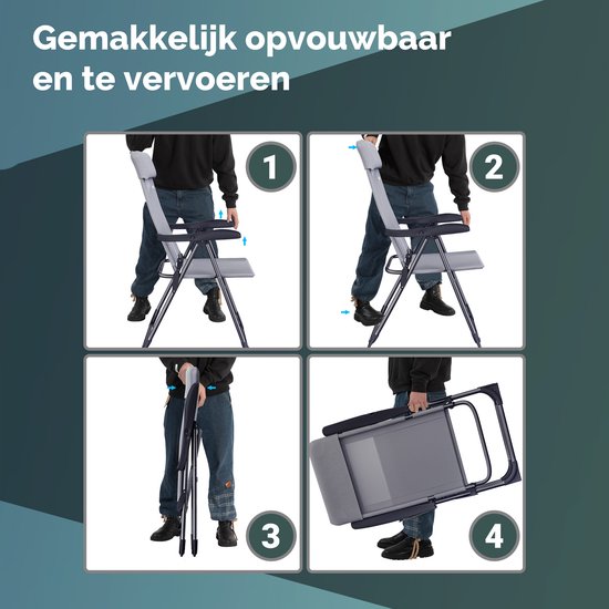 Casaria Tuinstoelen 4 Stuks - Opvouwbaar 7-voudig Verstelbaar – Grijs