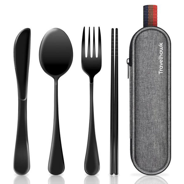 Travelhawk Spork - Campingbestek van titanium - Vork en lepel in één - Bestek voor onderweg en op reis - Lichtgewicht - 2 Stuks - Inclusief Draagzak