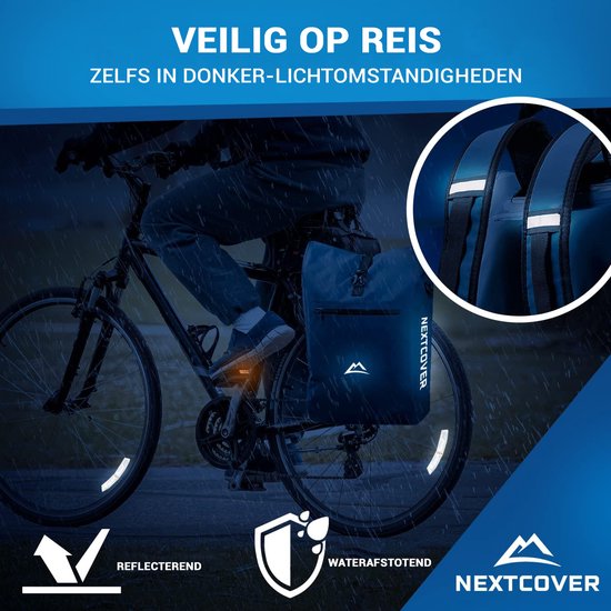 NEXTCOVER® NIEUW 3-in-1 fietstas voor bagagedrager [Aquashield] - Reflecterend bagagedragertas waterdicht - rugzak en schoudertas [25 liter]- Blauw