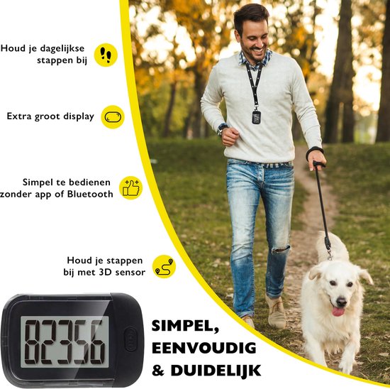 Zoluko Stappenteller – Incl. Batterij, Draagclip, Draagkoord en E-Book - 3D Technologie - Groot Scherm - Stappenteller Broekzak - Stappentellers - Activity Tracker - Activity Trackers - Stappenteller Clip - Pedometer - Zwart