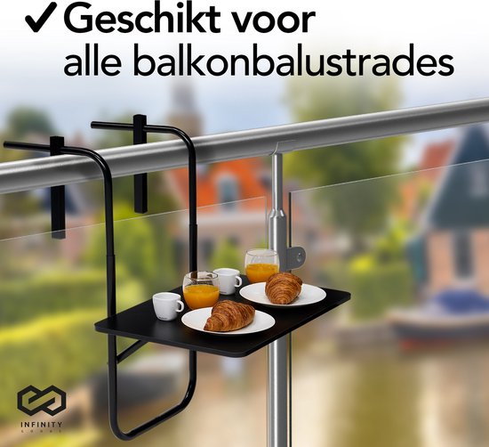 Infinity Goods Balkontafel - Inklapbaar - 40 x 60 CM - Verstelbaar - Hangend - Zwart