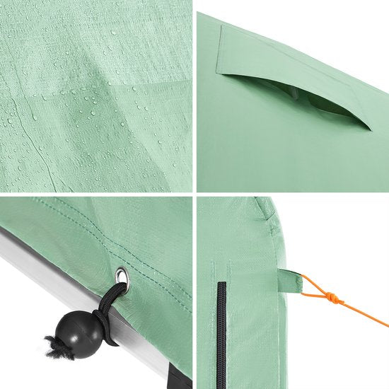 SoBuy KLS11-GR Tuinschuur, tuinhuis voor buiten, waterdicht, motorhuis met haken, garage voor fiets en gereedschap, fietsschuur, opslag en opslag, groen, 120 x 176 x 163 cm