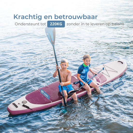 Supper Sup Board XL - Max. 220KG - Opblaasbaar – Paddle Board – Waterdicht Telefoonhoesje – Pomp – Vin – Leash – Draagtas – 335 x 81 cm - Roze