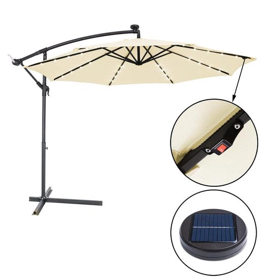 Kingsleeve Zweefparasol - Parasolvoet LED-verlichting 300cm - Beige