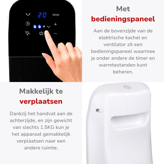 Alpina Keramische Ventilatorkachel KPT-2402D – Voorzien Van Timerfunctie En Luxe Afstandsbediening En Automatische Zwenkfunctie – Voor Slaapkamer En Werkkamer – Zwart En Wit Kunststof – 2000W