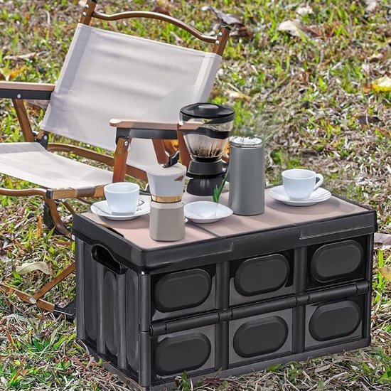 Ceruzo Opbergkrat met afneembaar houten Deksel - Vouwkrat - Kofferbak Organizer - Camping-55 l, Zwart