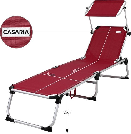Casaria Ligstoel Malta Comfort – met Zonnedak 210 cm – Rood