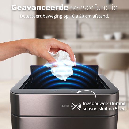 FlinQ Senzaro - 60L Prullenbak Afvalscheiding - Vuilnisbak - Afvalscheidingsprullenbak - Afvalemmer - Bewegingssensor - Stainless
