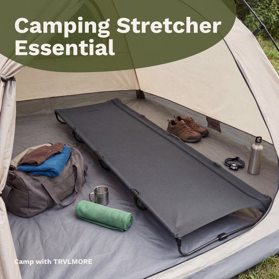TRVLMORE Veldbed Opvouwbaar - 120KG Draagvermogen - Campingbed Incl. draagtas - Stretcher 1 Persoons - Stalen Frame - 193x66x15 cm - Grijs