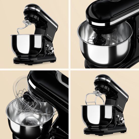 KitchenBrothers Keukenmachine - 1200W - Keukenrobot - 5L - Mixer met Mengkom - Keukenmixer - Zwart