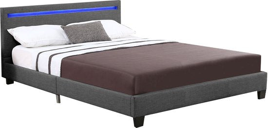 Gestoffeerd bed Verona - 120 x 200cm - Donkergrijs - LED Verlichting