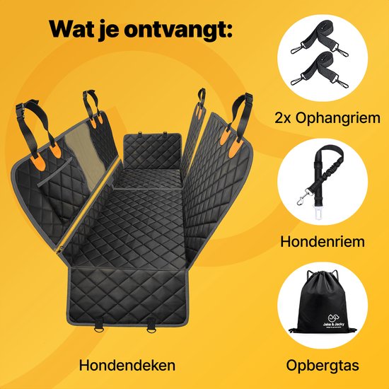 Jake and Jacky Hondendeken Auto Achterbank en Kofferbak Luxe - Autodeken hond - Beschermhoes - Hondenkleed - Inclusief Opbergtas & Autoriem - 137x148 cm