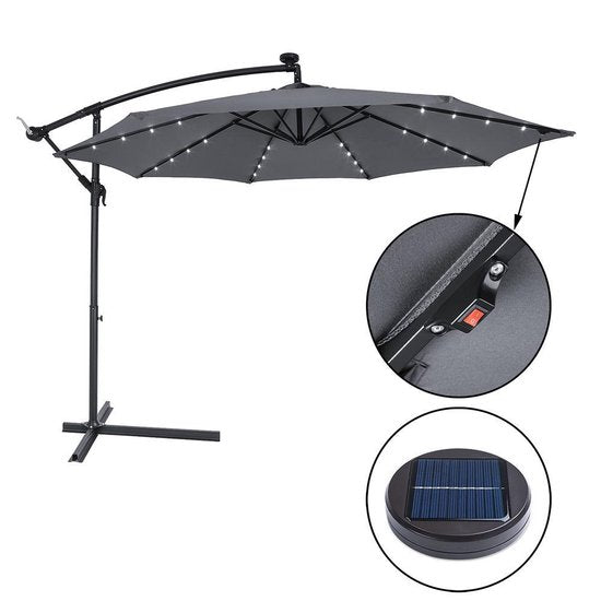 Kingsleeve Zweefparasol - Parasolvoet LED Verlichting 300cm - Antraciet
