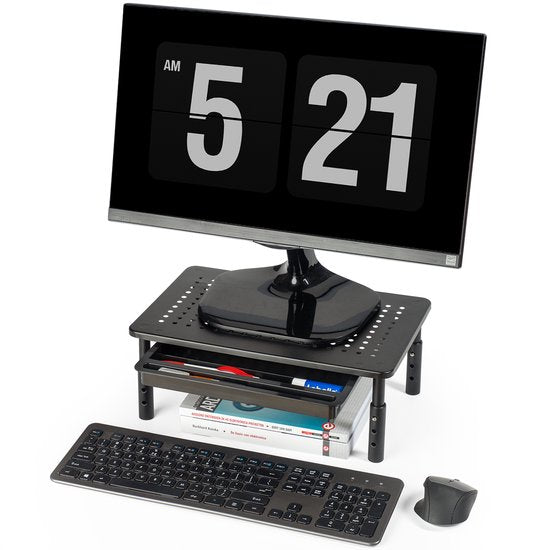 Auronic Monitorstandaard - Monitor Verhoger - Beeldscherm Verhoger - Verstelbaar - 37 x 23,5 x 10 cm - Metaal - Zwart