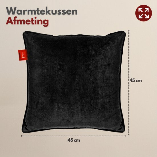 Coozie Oplaadbaar Warmtekussen – Draadloos & Bedraad – 45–65°C – Velvet – 45 x 45 cm – Zwart – Elektrisch Kussen – Incl. Powerbank – Tot 8 uur warmte