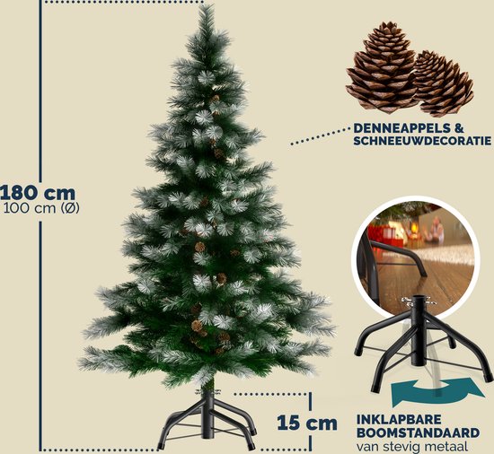 Casaria Kerstboom 180cm PVC – Sneeuw Effect Denneappels - Groen-Wit