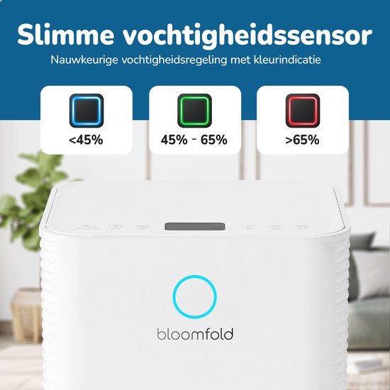 Bloomfold Luchtontvochtiger - 12L per Dag - Incl. Was-droog Functie - Geschikt voor Woonkamer, Slaapkamer, Kelder & Badkamer - Dehumidifier - Wit