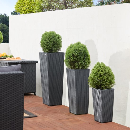 Casaria Bloempotten 3 Stuks - Polyrotan - Zwart