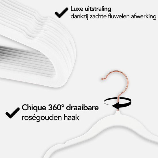 Brixy 50 Baby Kledinghangers - Wit - Kinder Kledinghangers - Kleerhanger - Fluweel - Broeklat