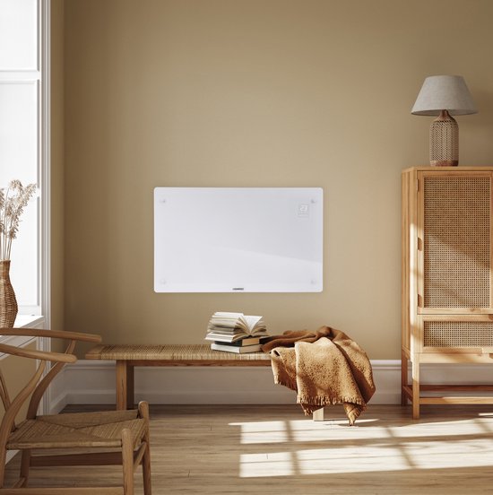 VONROC Luxe elektrische kachel - Convectorkachel met glazen paneel – 1000W/2000W - Verwarmt ruimtes tot 24m2 - Bediening zowel met app (via Wifi) als handmatig – Instelbare thermostaat en timer - Wit
