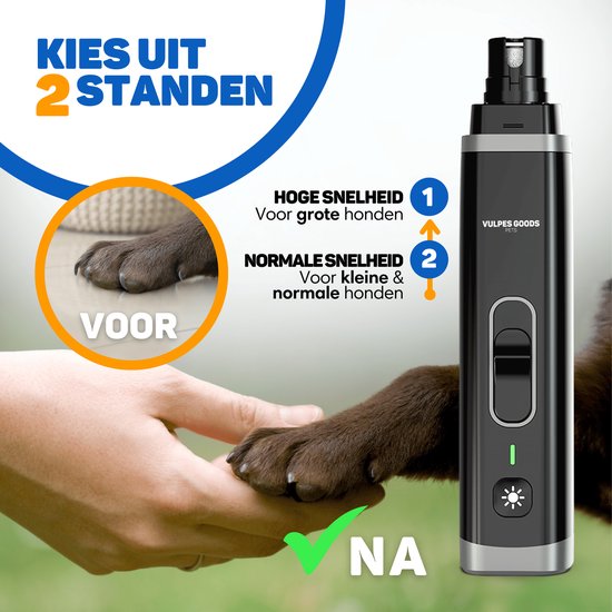 Vulpes Goods®Huisdier Elektrische Nagelvijl - Diamant Vijlkop - Oplaadbaar - Zwart