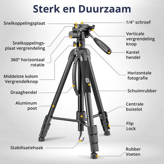 Studio ME Telefoon Statief - 179 cm - Camera Statief - Zwart - Monopod - Tripod Smartphone - Telefoonhouder - Tripod Iphone - Statief Telefoon / Camera / DSLR