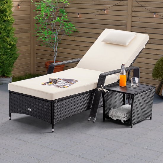 Casaria Polyrattan Bijzettafel - WPC Tafelblad 45x45x40cm – Zwart