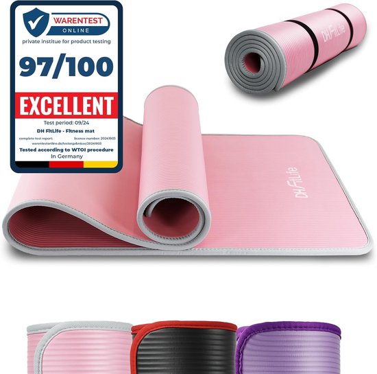 DH FitLife Trainingsmat, fitnessmat, sportmat, 183 x 61 x 1 cm, extra scheurvast, yogamat, antislip en dik, trainingsmat (roze)